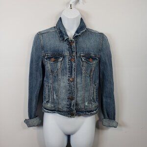 American Eagle Jacket Jr's Women's Small Blue Denim Jean Cropped Distress  /R91